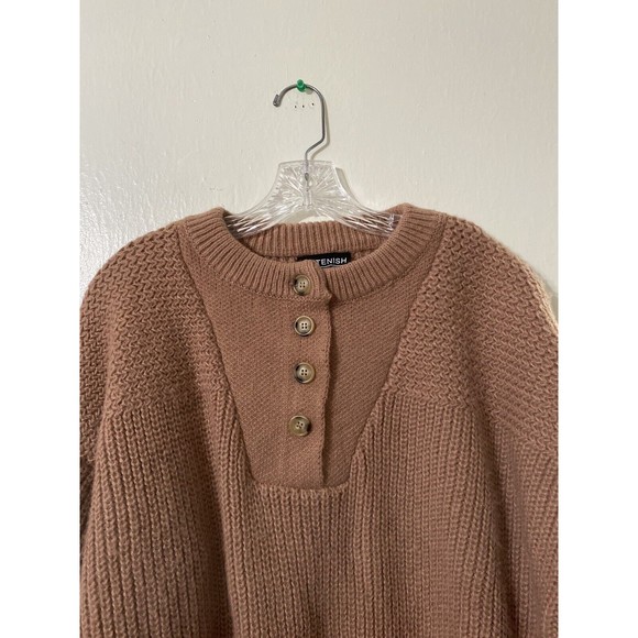 Kittenish Boho Tight Knit Sweatshirt Womens Medium Beige Pullover 1/4 Button - Picture 2 of 9
